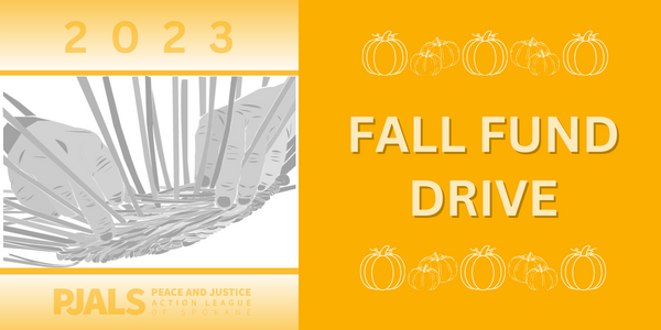 promotional graphic of yellow and white colors with a graphic design of hands weaving a basket and text that reads, "2023 fall fund drive"